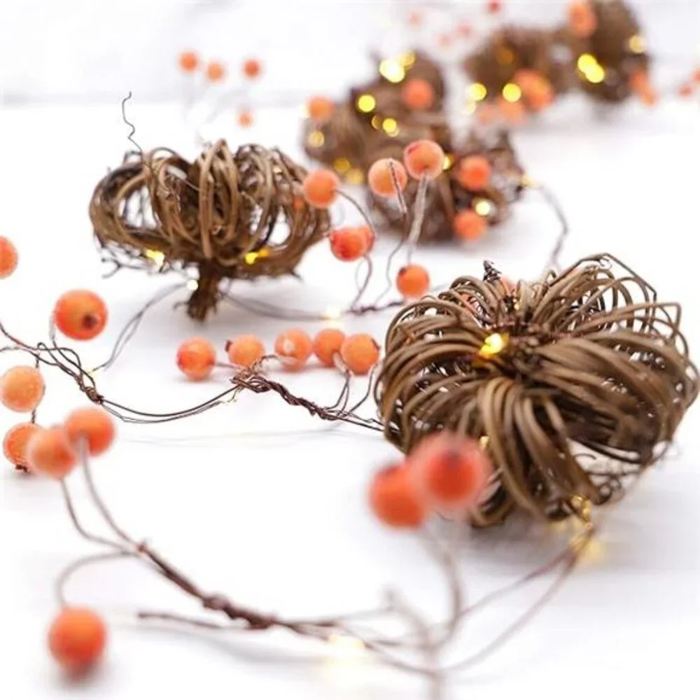 Fall Garland with Lights 10ft 30LEDs Rattan Pumpkin String Lights Battery